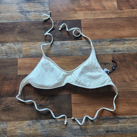 Ralph Lauren Polo Sahara Crochet Scoop Halter Bikini Swim Top Cream Boho Beach M - Picture 1 of 6